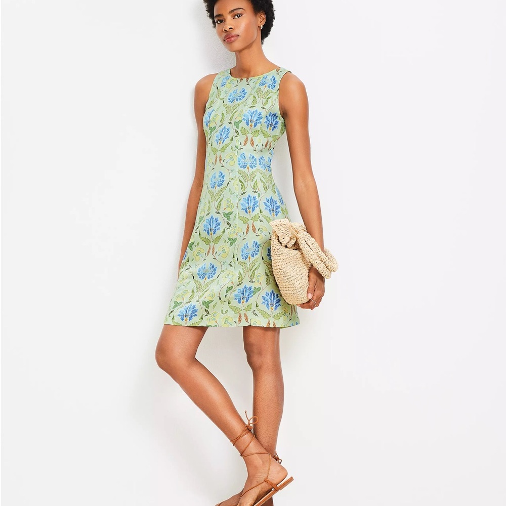 Floral Sleeveless Linen Dress - Blue and Green